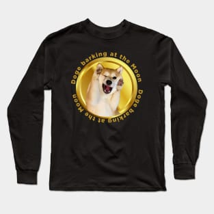 dogecoin barking at the moon Long Sleeve T-Shirt